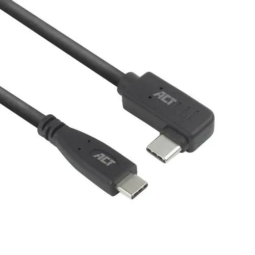 ACT USB 3.0 10Gbps 60W USB Type-C (recht) naar USB Type-C (haaks links/rechts) kabel, 0,5 meter