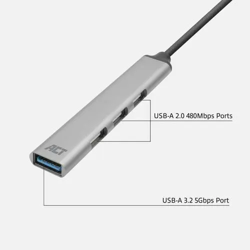 ACT USB-A hub, 3x USB-A 2.0 en 1x USB-A 3.0