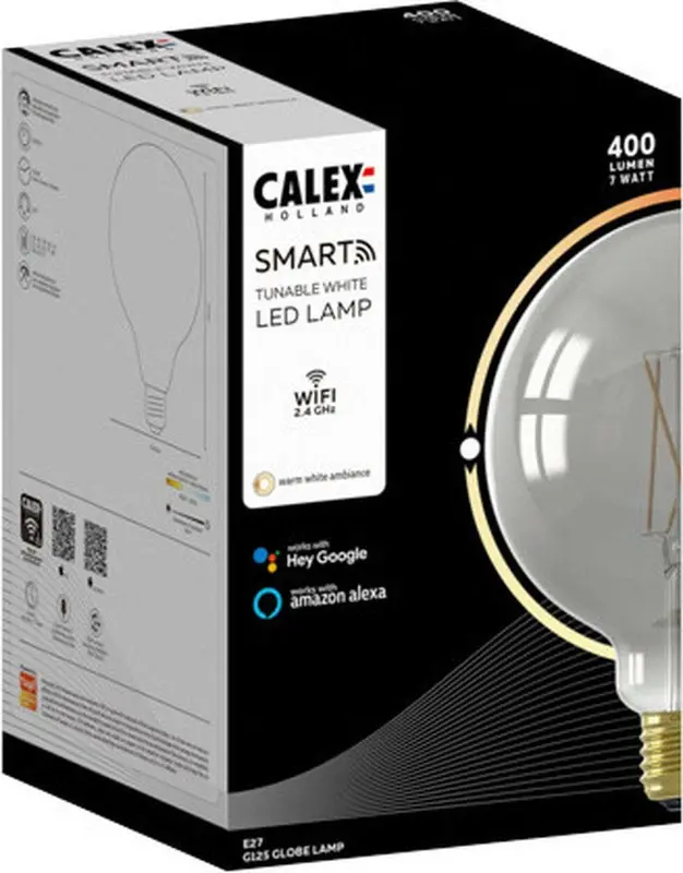 Calex Smart E27 Globe 7W 1800K 400Lm Dimbaar White