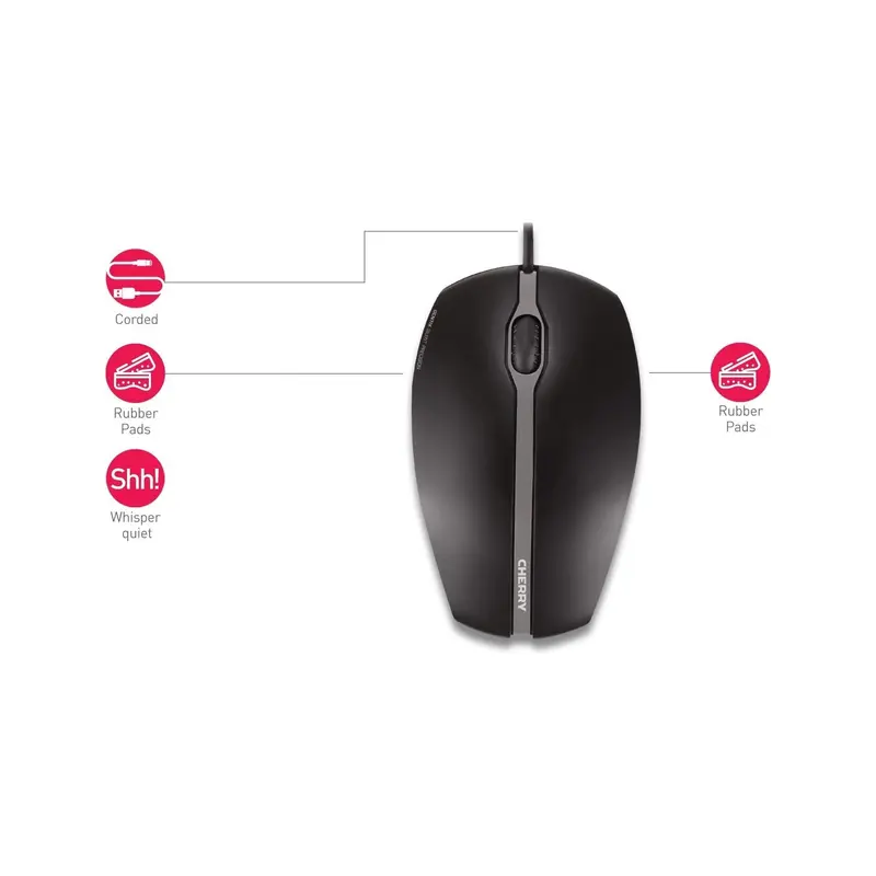 CHERRY GENTIX SILENT, bedrade muis, stille designmuis zonder klik, perfecte ergonomie, nauwkeurige sensor, zwart