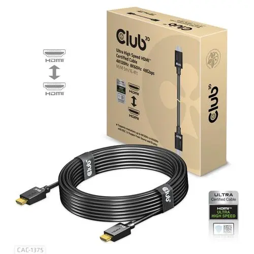 Club 3D HDMI 2.1 MALE TO HDMI 2.1 MALE ULTRA HIGH SPEED 4K 120Hz 8K60HZ 5m