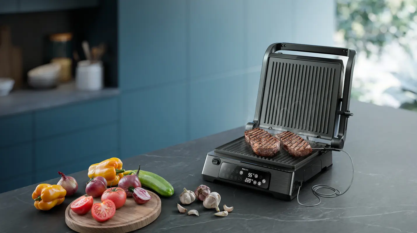Contactgrill 2200W 7000 series digital temp probe grill plate dark grey