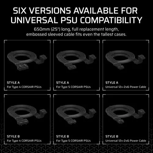 CORSAIR Right Angled Embossed PCIe 5.1 12V-2x6 Cable 600W Type-5 UL1569 16AWG 105C VW-1 Black 650mm Style B