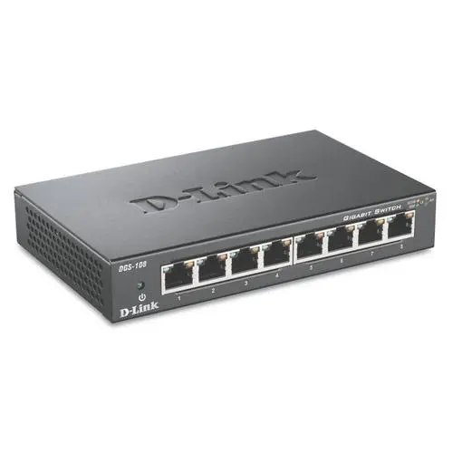 D-Link 8-Port Gigabit Unmanaged Desktop Switch- Unmanaged Copper Gigabit Ethernet Desktop Switch- 8 x 10/100/1000Mbps Auto-Negotiating ports- Metal housing