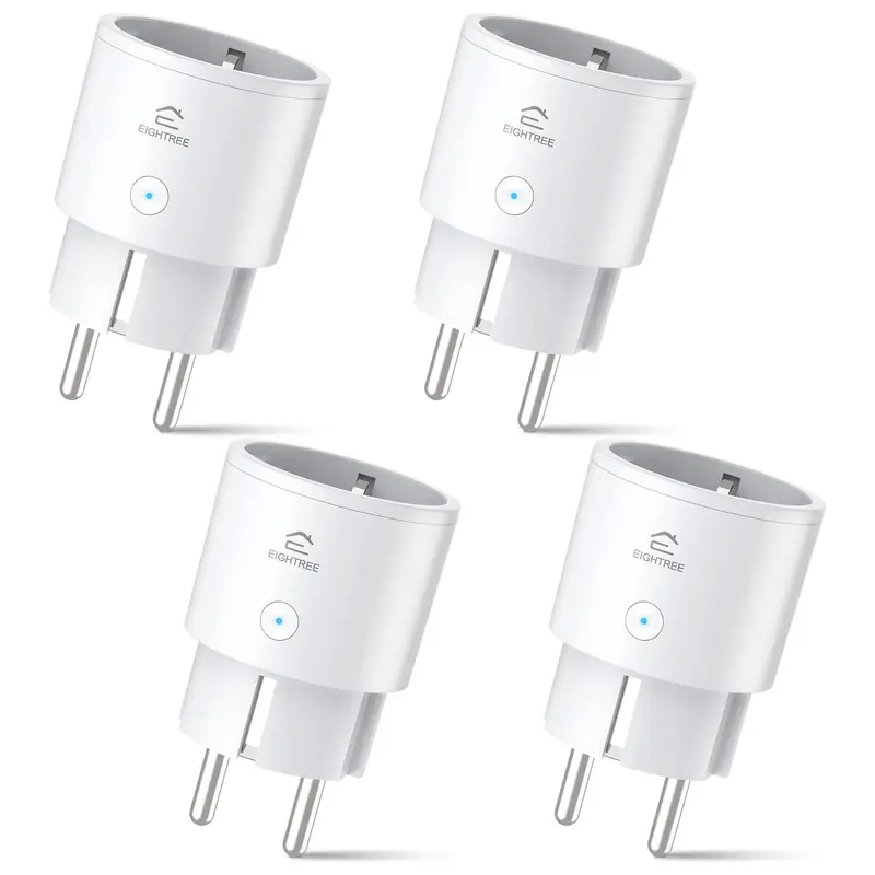 EIGHTREE Smart Plug Slimme Stekker Set van 4, Met Stroomverbruiksmeting, Alexa & Google Home Compatibiliteit, Spraakbesturing en Timer, Slim Huis met 2,4 GHz WiFi