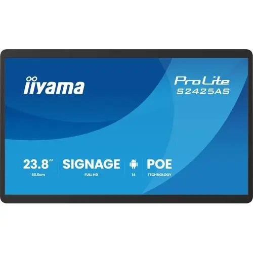 iiyama ProLite S2425AS-B1P Digitale signage flatscreen 60,5 cm (23.8") LCD Wifi 500 cd/m² Full HD Zwart Type processor Android 14 24/7
