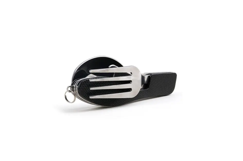 inklapbaar Survival Bestek + blikopener - zwart