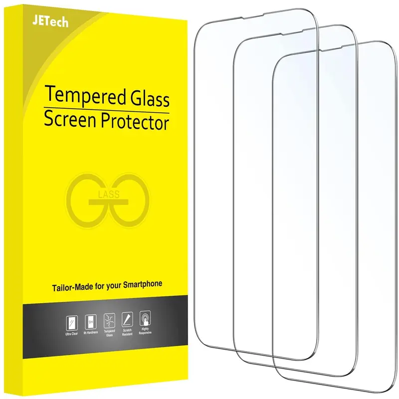 JETech Volledige Dekking Screen Protector voor iPhone 14 Pro Max 6,7-Inch, 9H Gehard Glas Film Schermbeschermer Hoesje Vriendelijk, HD Doorzichtig, 3-Stuks
