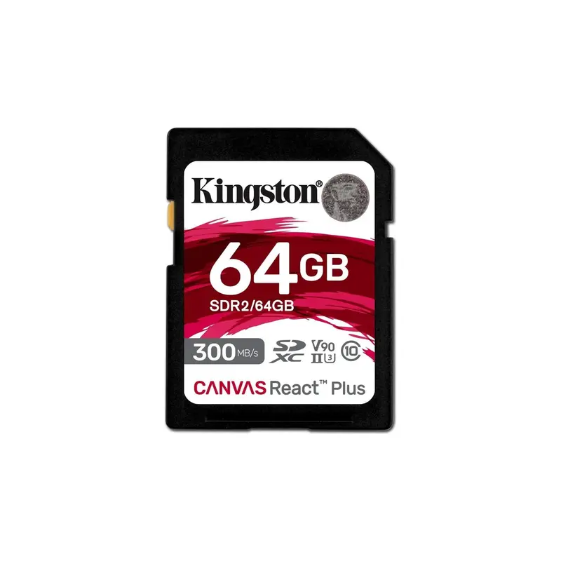 Kingston Canvas React Plus 64 GB SDXC-geheugenkaart UHS-II 300R/260W U3 V90 voor Full HD/4K/8K - SDR2/64GB
