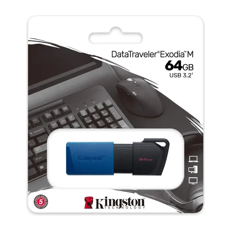 Kingston DataTraveler Exodia M DTXM/64 GB USB 3.2 Gen 1, met schuifkap in meerdere kleuren, zwart/blauw