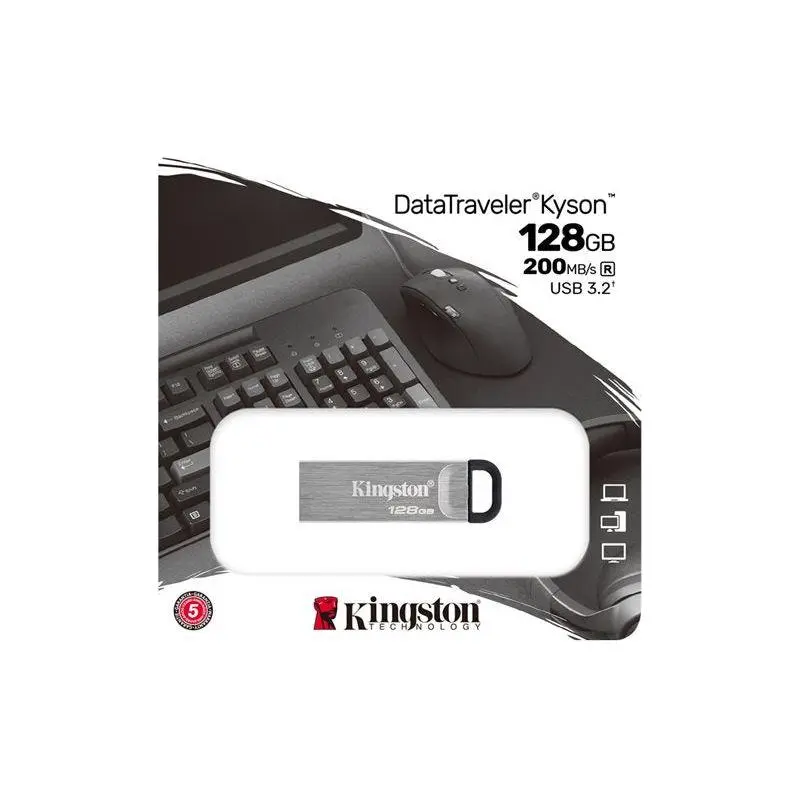 Kingston DataTraveler Kyson USB-stick USB 3.2, 128 GB - DTKN/128GB- met elegante metalen behuizing