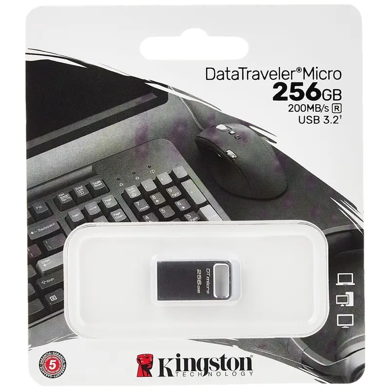 Kingston DataTraveler Micro USB Flash Drive 256GB 200MB/s Metaal USB 3.2 Gen 1 - DTMC3G2/256GB