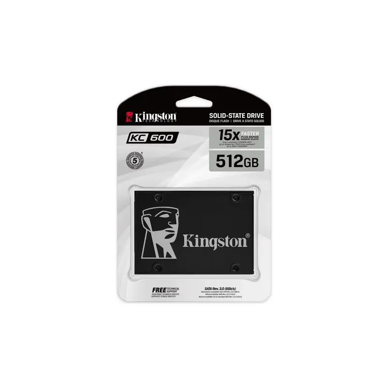 Kingston KC600 SSD SKC600/512G Interne SSD 2.5", SATA Rev 3.0, 3D TLC, XTS-AES 256-bits codering