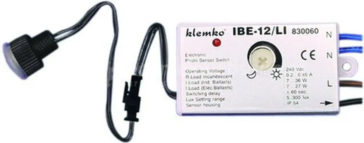 Klemko Schemerschakelaar 5-300 Lux Lichtsensor 1000W 230V