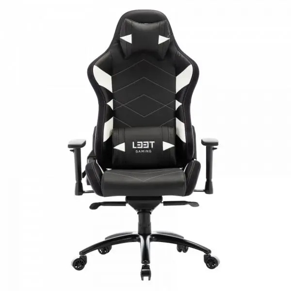 L33T Gaming 160369 Elite V4 gamingstoel (PU) Zwart - Wit decor, klasse 4 gasveer, kantelbaar en achterover leunen