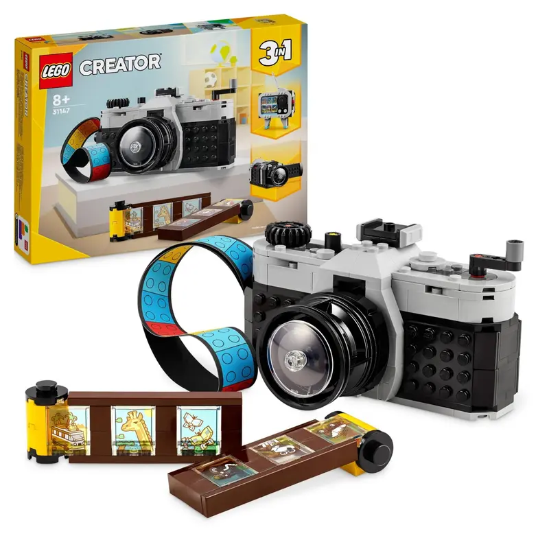 LEGO Creator 3in1 Retro fotocamera Wordt Videocamera of Speelgoed Televisie, Modellen voor Kinderen, Creatief Cadeau voor Jongens en Meisjes vanaf 8 jaar 31147