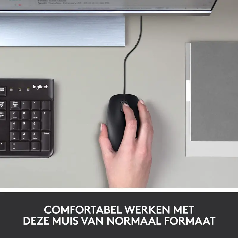 Logitech B100 USB Muis, 3 Knoppen, Optische Tracking, Links-en Rechtshandig, PC/Mac/Laptop - Zwart