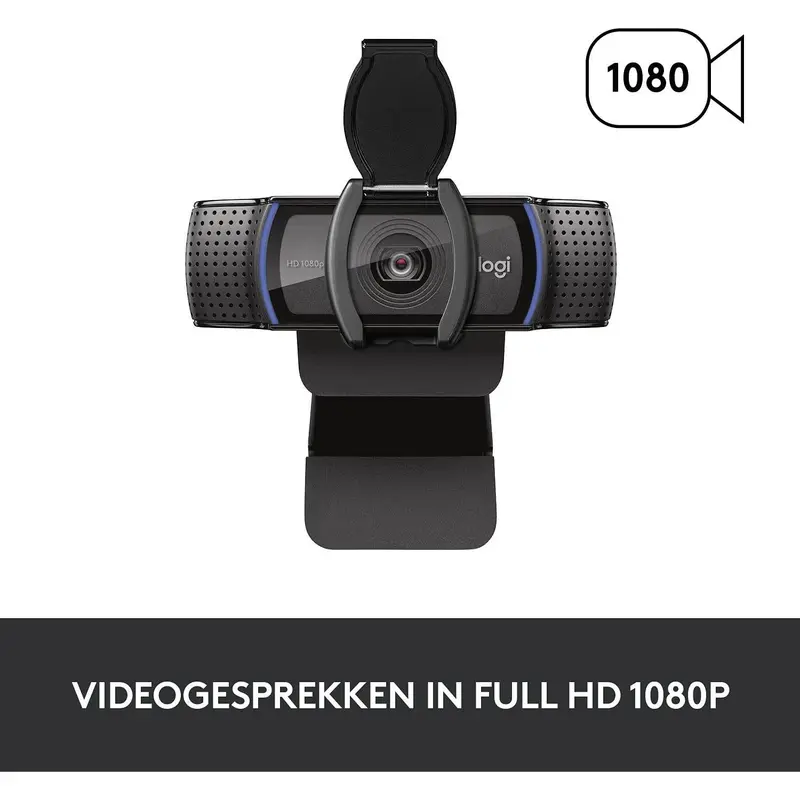 Logitech C920S HD Pro Webcam, Full HD 1080p/30fps videobellen, stereo audio, HD lichtcorrectie, privacy sluiter, werkt met Skype, Zoom, FaceTime, Hangouts, PC/Mac/Laptop/Macbook/Tablet - Zwart