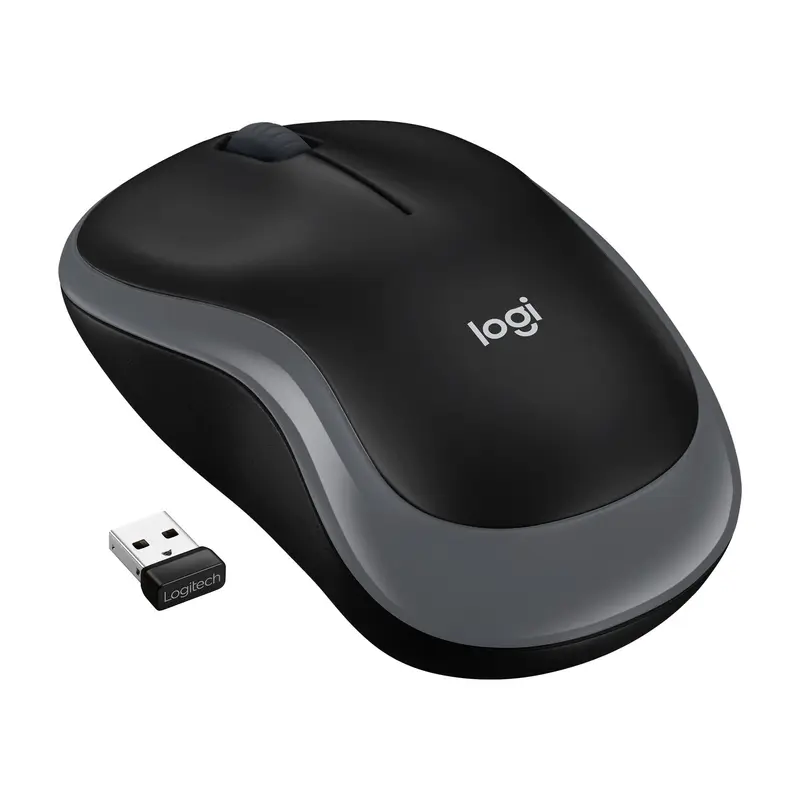 Logitech M185 draadloze muis, 2,4 GHz met USB-mini-ontvanger, batterijduur van 12 maanden, 1000 DPI optische tracking, tweehandig, compatibel met PC, Mac, laptop, grijs, 1 stuk