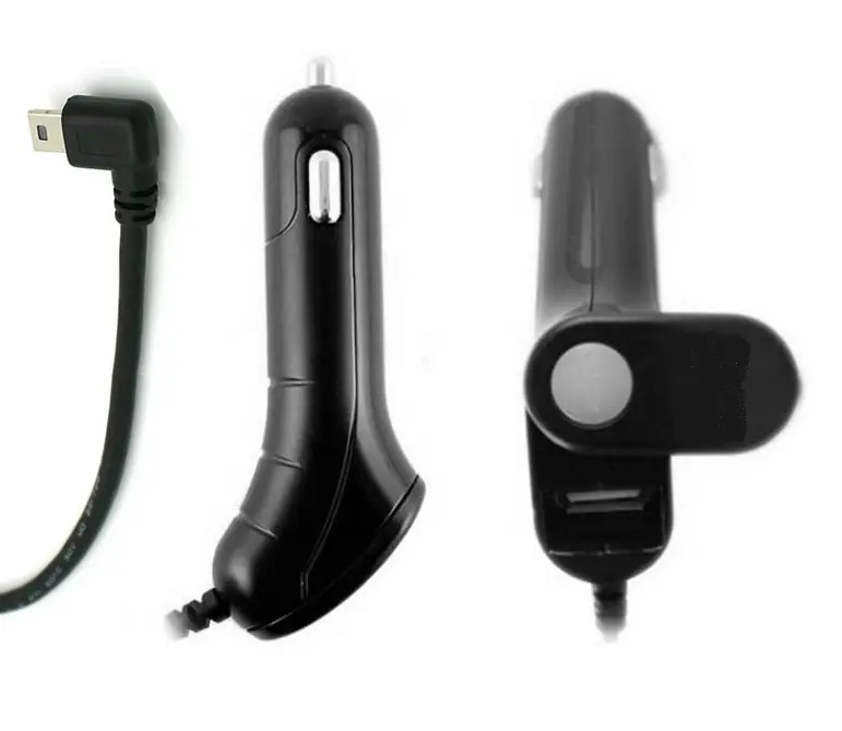Mini USB - autolader - 1A + extra USB poort (3m kabel)