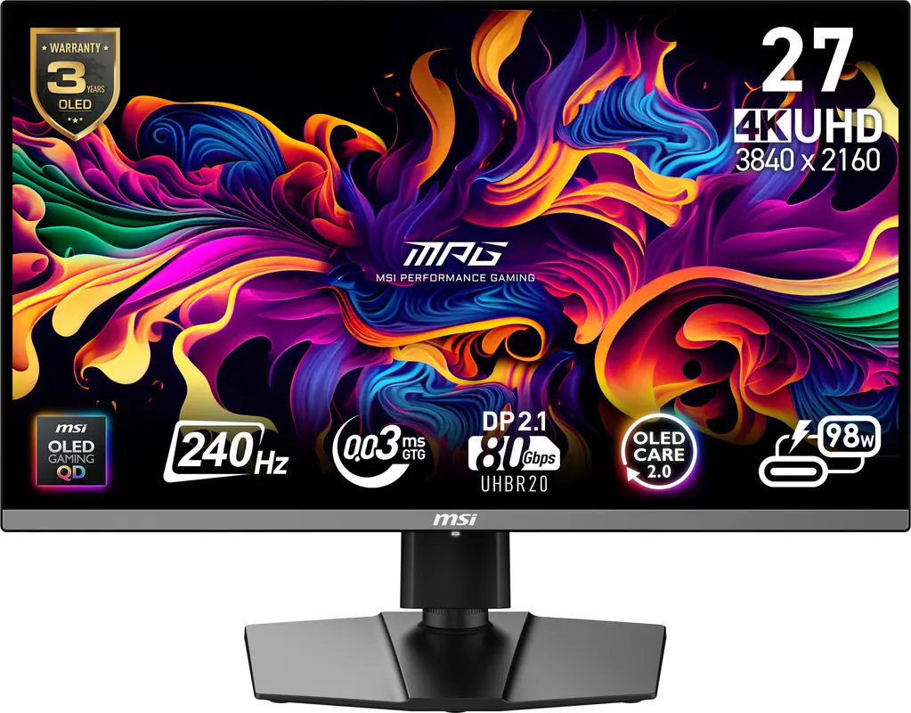 MPG 272URX QD-OLED  26.5  QD-OLED Flat3840x2160  240HZ  NA  Tilt/Height/Pivot/Swivel  3y Warranty
