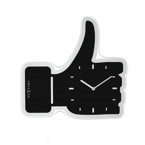 NeXtime klok 3072zw Thumbs up, 40,5x41,cm, Wand, Zwart/Zilver