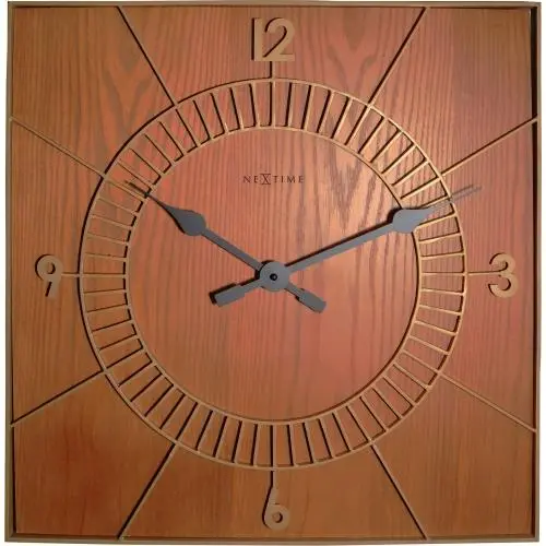 NeXtime klok 3112br Hout Vierkant, 50x50 cm, Wand, Bruin