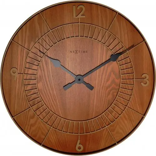 NeXtime klok 3113br Hout Rond, Ø50 cm, Wand, Bruin