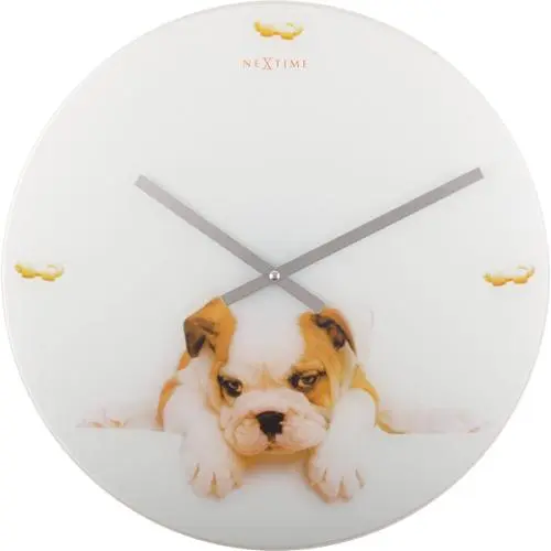 NeXtime klok 8136 Puppy, Ø43 cm, Wand, Wit/Beige