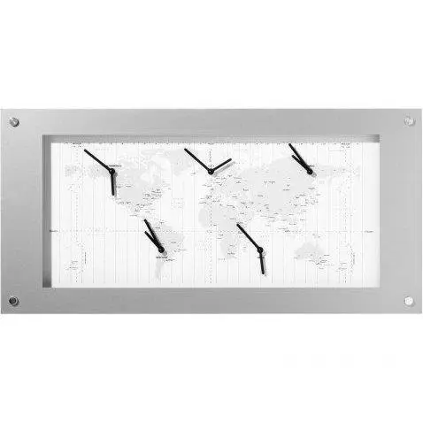 NeXtime klok B1009065 Tijdzone, 39x90 cm, Wit/Zilver
