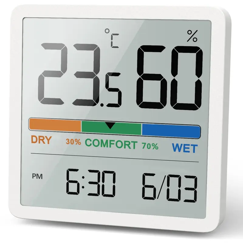Noklead Digitale thermo-hygrometer, draagbare thermometer, hygrometer, voor binnen, met hoge nauwkeurigheid, temperatuur- en vochtigheidsmeter voor binnenklimaatbeheersing van ruimtes (Wit)