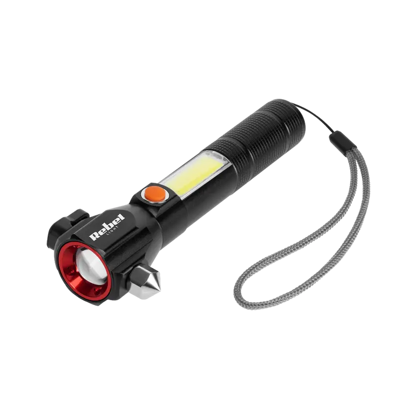 Oplaadbare LED zaklamp - 285 Lumen - Veiligheidshamer + mes