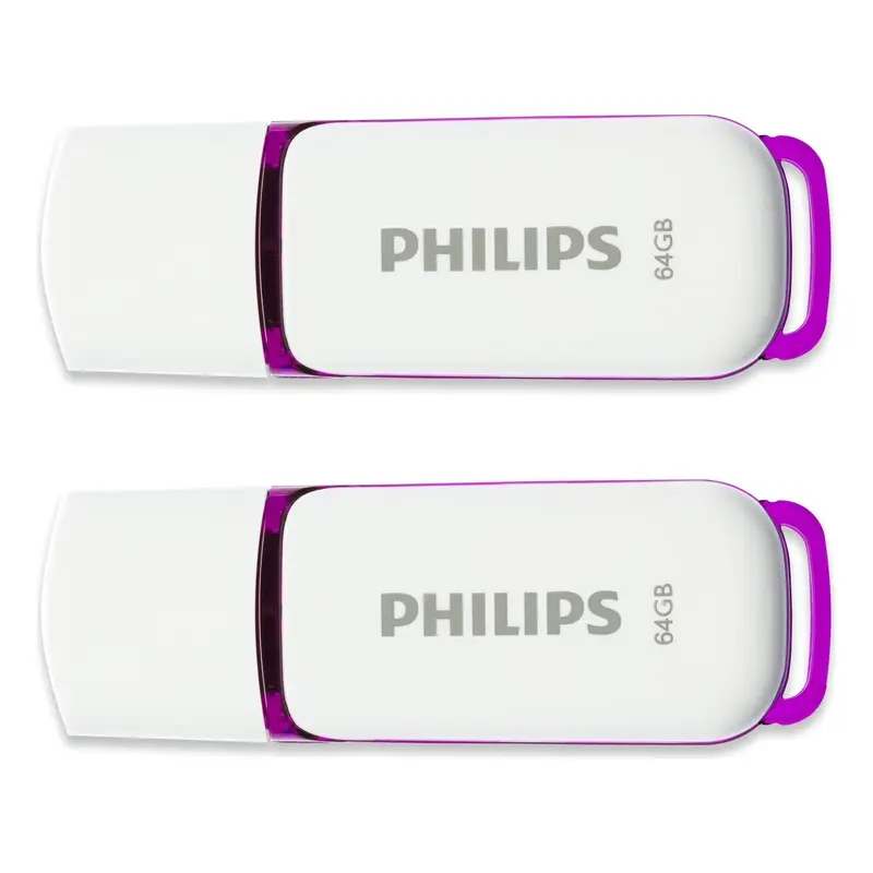 Philips 2 Pack USB Stick 64GB Memory USB 2.0 Flash Drive Snow Edition for PC, Laptop, Computer Data Storage 2 x 64GB Reads up to 25MB/sk