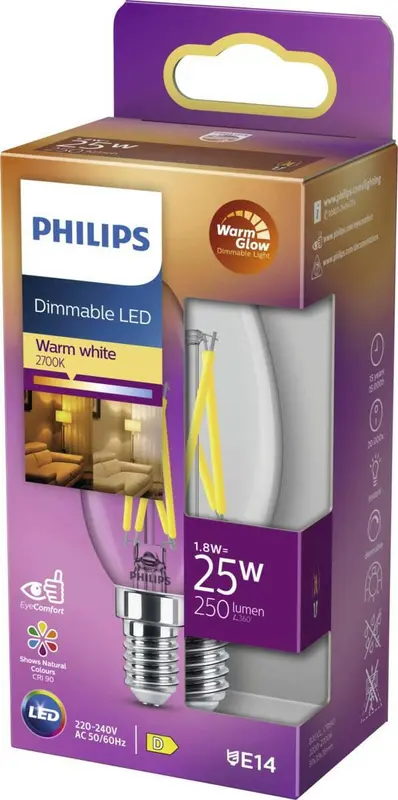 Philips Dimmable LED E14 2,5W 25W 2700K 340Lm Kaars Helder