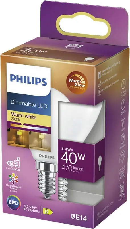 Philips Dimmable LED E14 3,4W 40W 2700K 470Lm Kogel Mat