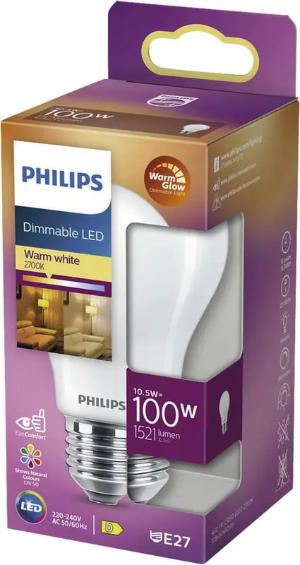 Philips Dimmable LED E27 10,5W 100W 2700K 1521Lm Kogel Mat