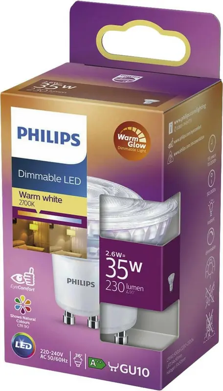 Philips Dimmable LED GU10 2,6W 35W 2700K 230Lm