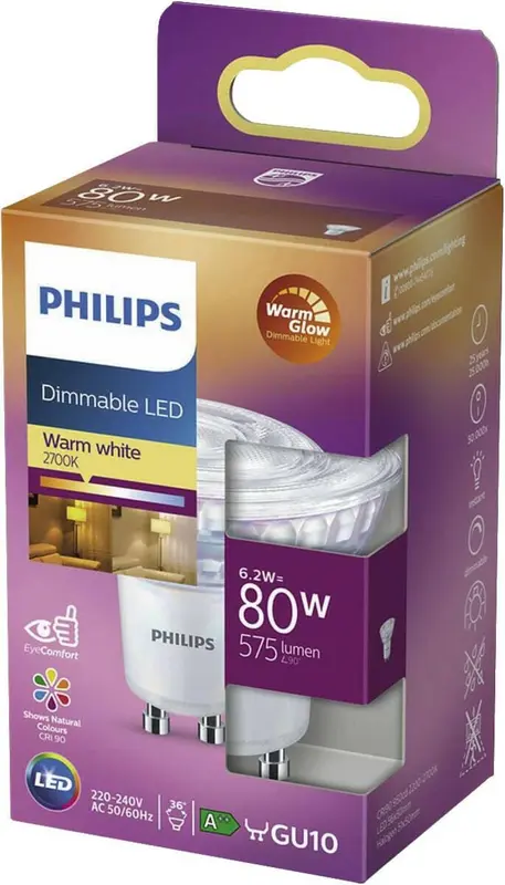 Philips Dimmable LED GU10 6,2W 80W 2700K 575Lm