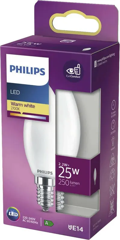 Philips LED E14 2,2W 25W 2700K 250Lm Kaars Mat