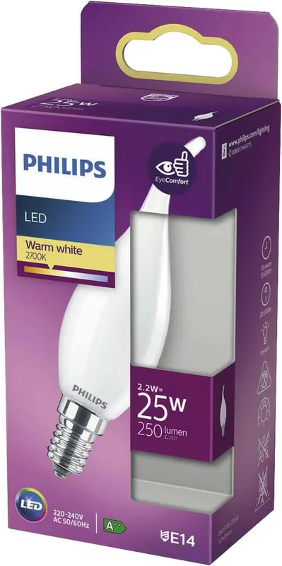 Philips LED E14 2,2W 25W 2700K 250Lm Kaarstip Mat