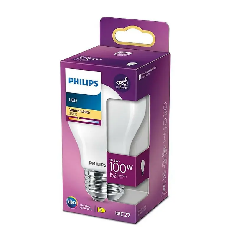 Philips LED E27 10,5W 100W 2700K 1521Lm Kogel Mat