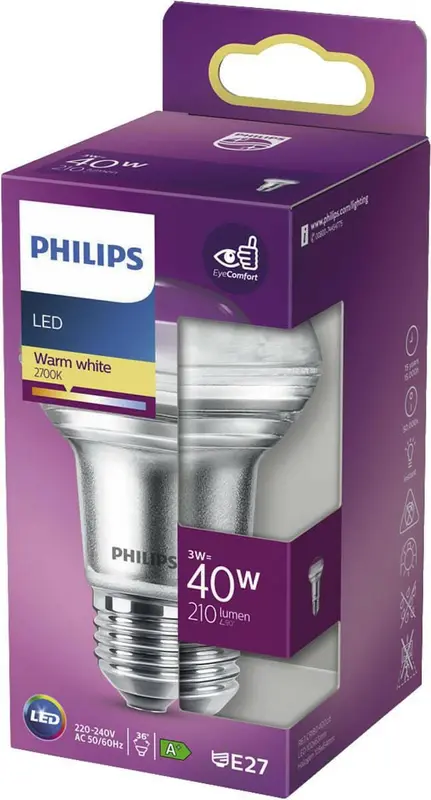 Philips LED E27 3W 40W 2700K 210Lm Reflector