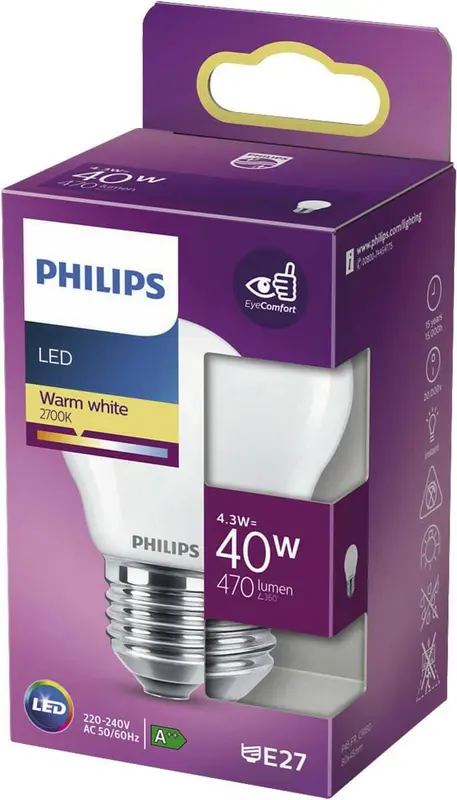Philips LED E27 4,3W 40W 2700K 470Lm Kogel Mat
