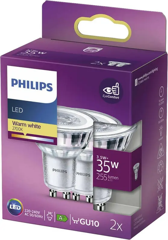 Philips LED GU10 3,5W 35W 2700K 255Lm 2-Pack