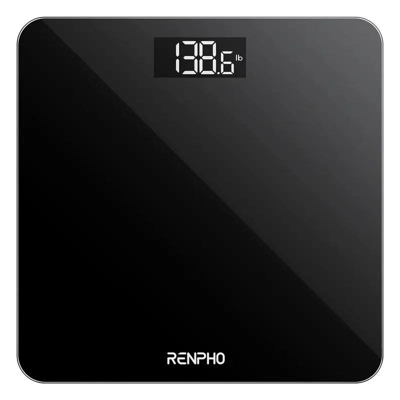 RENPHO Digitale Badkamerweegschaal Weegschaal met Hoge Precisie Voor Het Lichaam met Groot LED-Display, Step-On-Technologie, Capaciteit 180kg / 400lb, Zwart