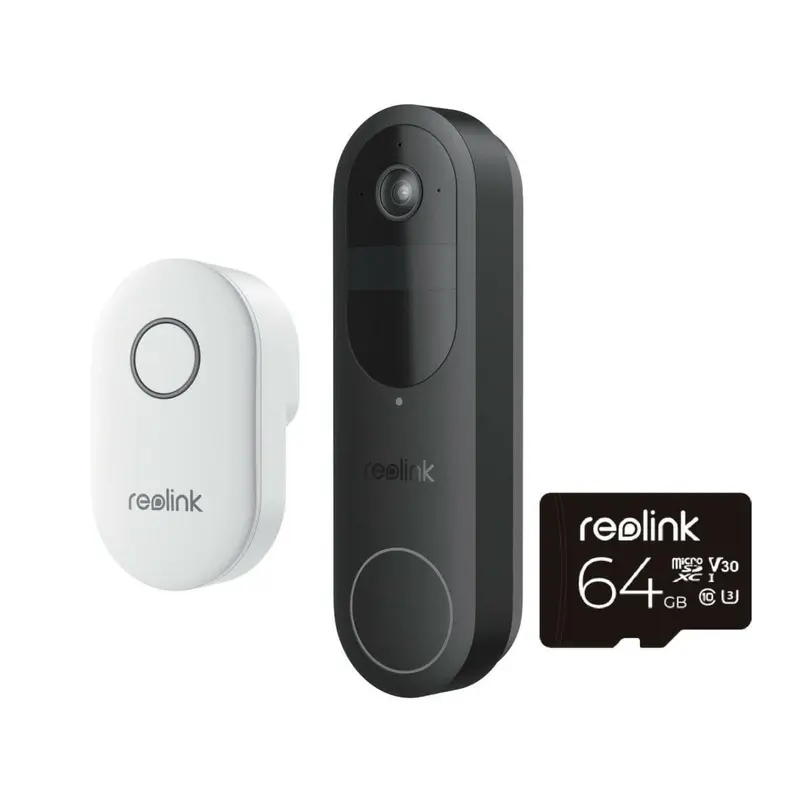Reolink Wireless WiFi Video Doorbell (D340B) + Chime + 64GB