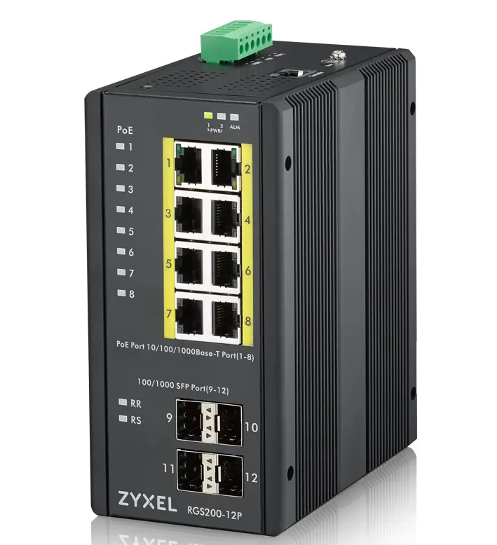RGS200-12P 12 Port managed PoE Switch 240 Watt PoE DIN Rail IP30 12-58V DC