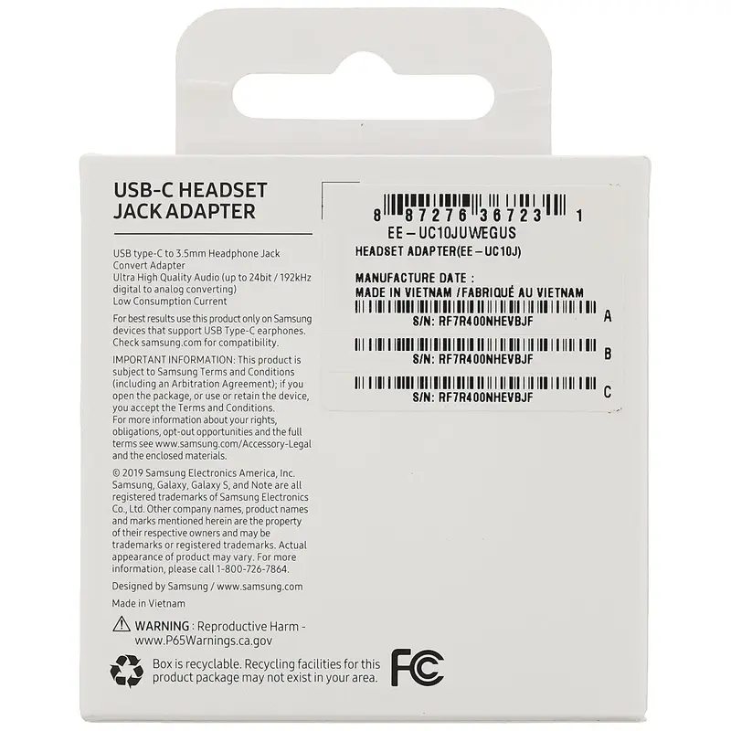 Samsung EE-UC10JUWEGUS USB-C naar 3,5 mm hoofdtelefoonaansluiting adapter voor Note10 en Note10+ (US versie met garantie)