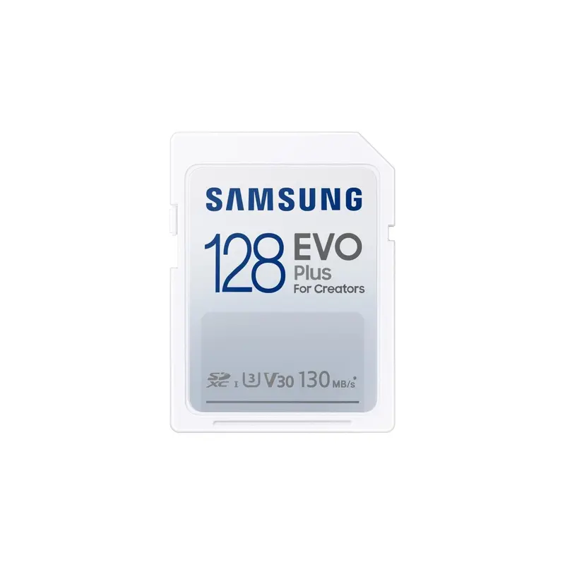 Samsung EVO Plus SD-geheugenkaart, 128GB, SDXC UHS-I U1, Full HD, 130MB/s leessnelheid, geheugenkaart voor spiegelreflexcamera's en systeemcamera's, MB-SC128K/EU