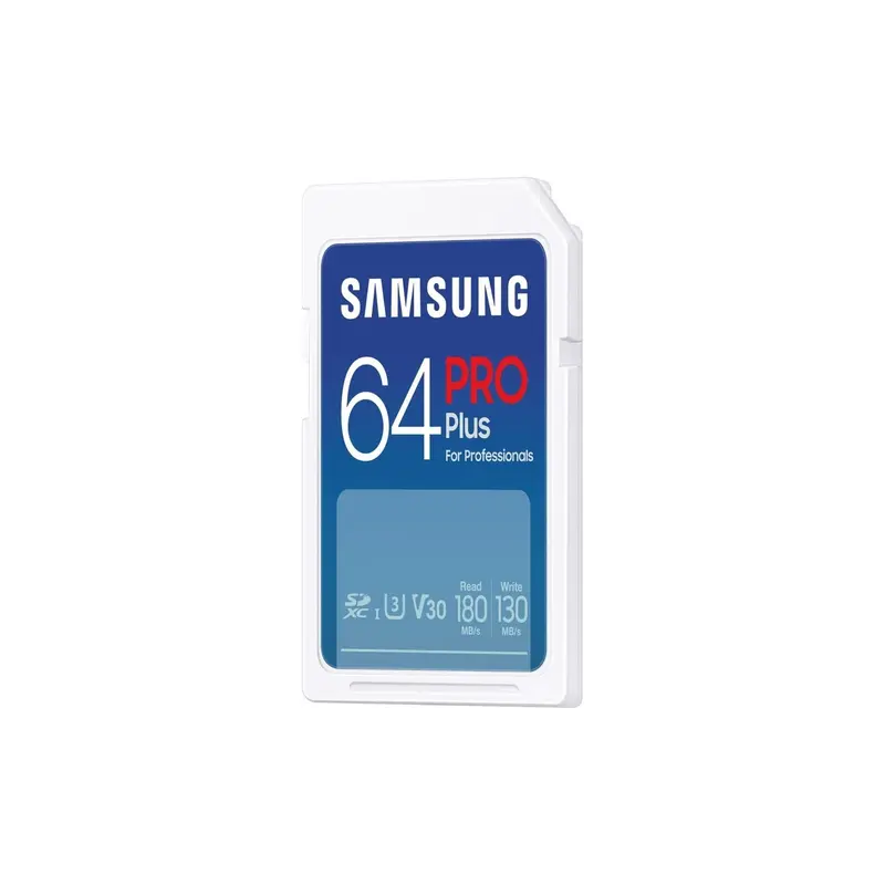 Samsung PRO Plus SD Memory Card, 64GB, UHS-I U3, Full HD & 4K UHD, 180MB/s Read, 130MB/s Write, for SLR Cameras and System Cameras, MB-SD64S/EU